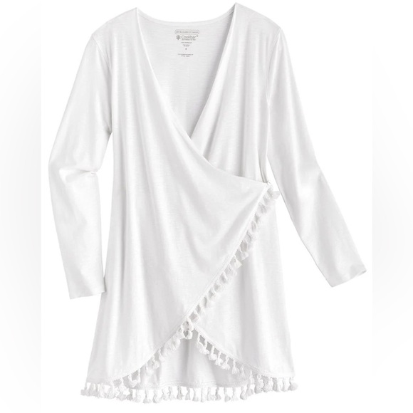 NWT Coolibar San Clemente cover-up in white with tassels. UPF 50+ - Picture 6 of 9